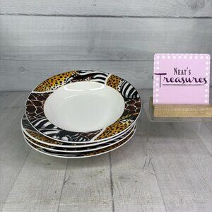 CX364 By China FC Wild Animals Large Cat Cheetah Porcelain Salad Plates Set of 4